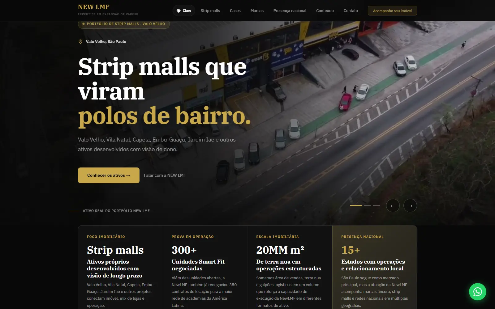 New LMF: portfólio de strip malls com foto aérea de ativo em operação