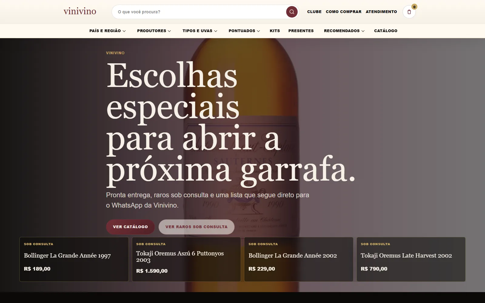 Loja da Vinivino: vitrine de vinhos raros com preços e busca