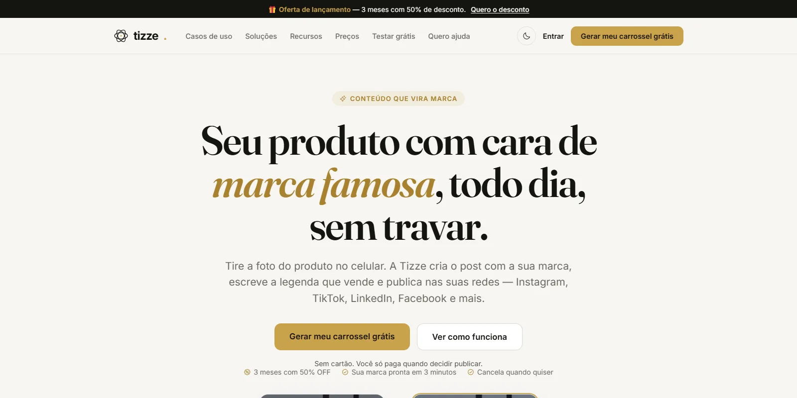 Home da Tizze, a plataforma de automação de conteúdo criada pela MGCO